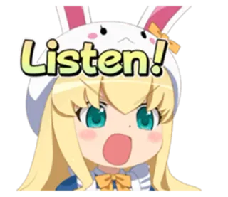 😠 a757e81c Listen! ascoltare, anime, ragazza, coniglio, carino, cartone animato telegram sticker