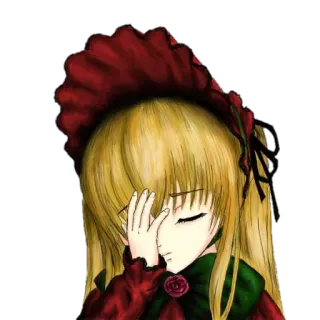 😒 96cde76b anime girl, sad, upset, rose, vintage, dress, red, blonde telegram sticker