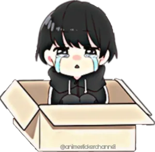 😭 ed857d35 @animestickerchannel anime, triste, caja, llorando, dibujos animados whatsapp sticker