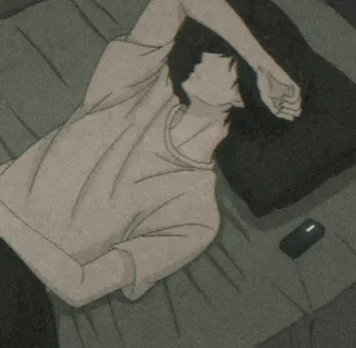 😔 3f299fc2 Anime, liegend, Schlafzimmer, Junge, einsam, traurig, entspannend telegram sticker