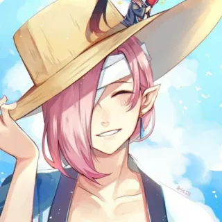 🌷 13417e8b anime, elfo, verano, playa, sombrero, sonriendo telegram sticker