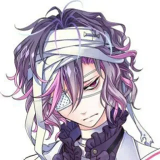 ☂ 2d963128 Anime, Vendaje, Herido, Dibujo animado, Personaje, Pelo morado, Parche en el ojo telegram sticker