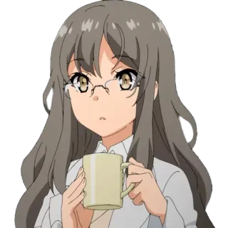 ☕️ c82ddf41 Anime, Ragazza, Occhiali, Caffè, Tazza whatsapp sticker