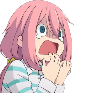 😱 e76a66dc anime, spaventato, scioccato, cartone animato, espressione, capelli rosa, preoccupato, terrorizzato whatsapp sticker