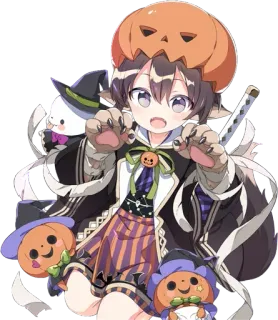 😈 039e4847 アニメ, ハロウィン, カボチャ, 漫画, 魔女, キャラクター, かわいい telegram sticker