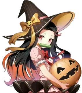 😈 d2e241c5 Nezuko Kamado Demon Slayer 禰豆子, 鬼滅の刃, アニメ, 魔女, ハロウィン, カボチャ telegram sticker
