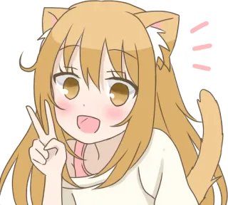 😀 8ee34c58 аниме, девушка, кошачьи ушки, знак мира, мило, каваий telegram sticker