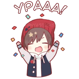 🥳 00448e55 YPAAA! 快乐, 动漫, 庆祝, 彩带, 欢呼, 兴奋 telegram sticker