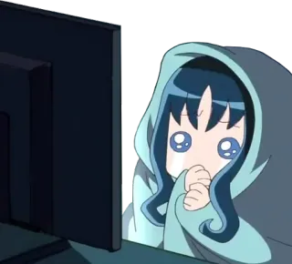😢 6d4963d5 アニメ, 女の子, 可愛い, パーカー, パソコン, 見ている, びっくり telegram sticker