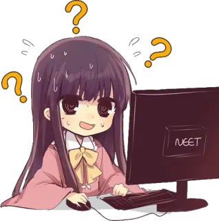 ❓ d125a9de NEET アニメ, はてなマーク, コンピューター, ニート, 女の子, 可愛い telegram sticker