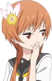 😏 da4fbfb5 アニメ, 女の子, 制服, ニヤリ, 花, オレンジ髪, 漫画 telegram sticker