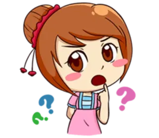 😥 add11159 การ์ตูน, ผู้หญิง, น่ารัก, สีหน้า, กำลังคิด whatsapp sticker