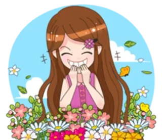 🤔 eedab0d8 การ์ตูน, ผู้หญิง, ดอกไม้, น่ารัก, มีความสุข, อนิเมะ whatsapp sticker