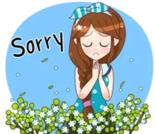 😿 ef319741 Sorry ขอโทษ, การ์ตูน, ผู้หญิง, เศร้า whatsapp sticker