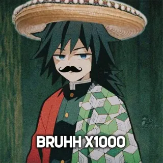 🗿 b295ae86 BRUHH X1000 Anime, Demon Slayer, Giyu Tomioka, Sombrero, Meme telegram sticker