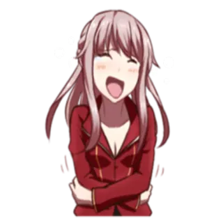 😂 98dda98d gadis anime, bahagia, tertawa, jaket merah, kartun, imut telegram sticker