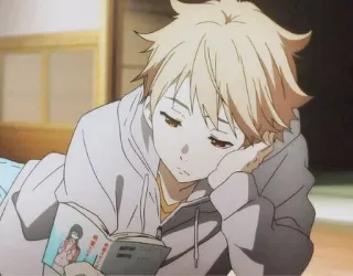 🤓 56ef4139 anime, reading, boy, indoors, hoodie whatsapp sticker