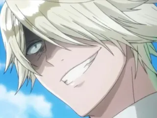 😈 515c60b2 Anime, Pria, Senyum jahat, Rambut pirang, Karakter, Ekspresi wajah whatsapp sticker