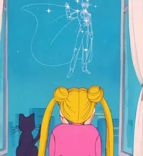 ✨ 4de1b4df Sailor Moon Аниме, Манга, Звёзды, Окно, Кот, Волшебница telegram sticker