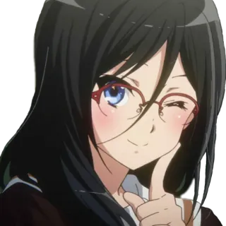 😉 97c45e2a 动漫, 女孩, 眼镜, 眨眼, 卡通 telegram sticker