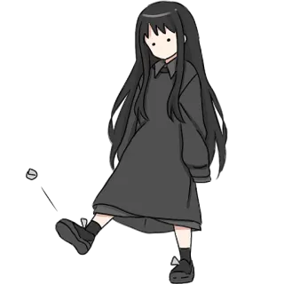 😐 e7745f32 chica anime, dibujo animado, pelo negro, vestido, kawaii telegram sticker