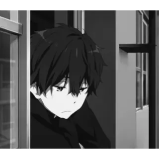 😔 306bc464 Anime, Anak laki-laki, Hitam putih, Karakter, Sedih telegram sticker