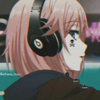 🎵 5df4acc0 don't care Anime, Gadis, Headphone, Tengkorak, Kartun telegram sticker