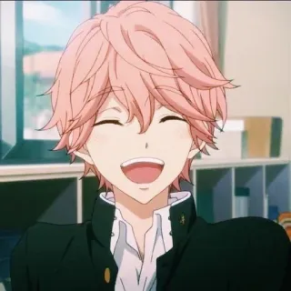 😄 e24271a3 Anime, Anak laki-laki, Rambut pink, Tersenyum, Bahagia, Remaja, Seragam sekolah telegram sticker