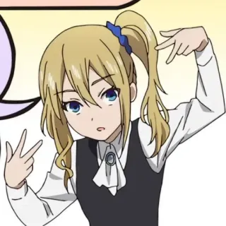 ❤️ 908e0f5e fille anime, signe de paix, mignon, cheveux blonds, nattes, dessin animé telegram sticker