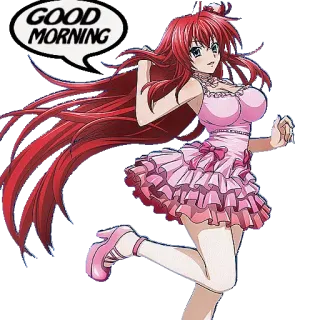 ❤️ b370e320 GOOD MORNING Animé, Bonjour, Cheveux roux, Robe rose, Dessin animé, Fille telegram sticker
