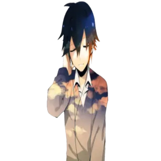 🎧 46f607a8 Аниме, Парень, Наушники, Небо, Закат telegram sticker