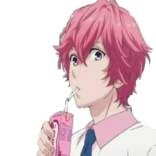 😕 677f1d0d аниме, розовые волосы, напиток, сок, мультфильм, персонаж telegram sticker