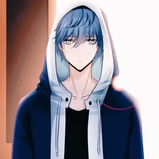 😐 0c98e0d6 Anime, Manga, Karakter, Hoodie, Rambut biru, Potret telegram sticker