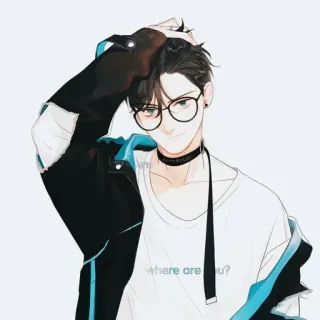 😏 6140a7a7 where are you? pria, kacamata, anime, ilustrasi, seni, potret telegram sticker