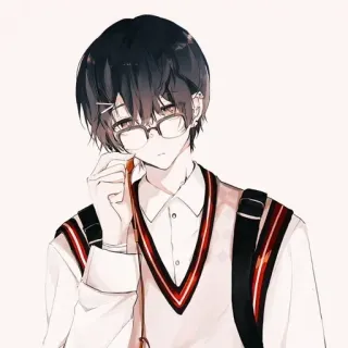 😒 6b5afdc1 Anime, Anak laki-laki, Kacamata, Seragam sekolah, Anting telegram sticker