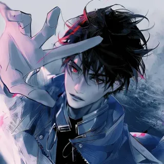 😏 b66cbec7 Anime, Pria, Mata Merah, Seni Digital, Ilustrasi, Jaket telegram sticker