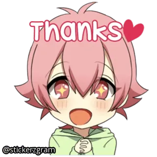 ☺️ 8885aecf Thanks Anime, Lucu, Terima kasih, Kawaii, Hati, Merah muda, Chibi whatsapp sticker