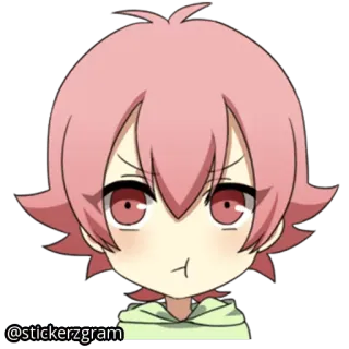 😠 91cbd2ec @stickerzgram Anime, Chibi, Kartun, Anak laki-laki, Rambut pink, Karakter whatsapp sticker