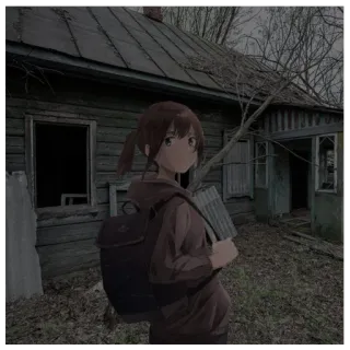 🥉 05629c64 Anime, Mädchen, Haus, Rucksack telegram sticker