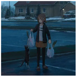 🧿 485d9a14 Anime, Mädchen, Katze, Lebensmittel telegram sticker