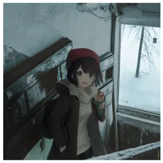 ❄️ c1ba7ca8 Anime, Winter, Mädchen, Treppe, Schnee, Illustration telegram sticker