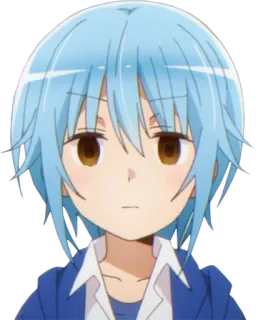 😐 89fffd76 Anime Charakter, blaue Haare, braune Augen, Cartoon, Porträt telegram sticker