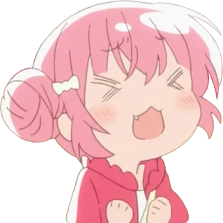 😆 9478b4ba Anime Mädchen, Cartoon, Fröhlich, Aufgeregt, Pinke Haare, Chibi telegram sticker