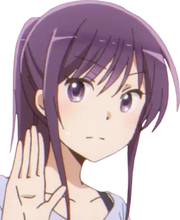 ✋ a0e2b46b Anime Mädchen, lila Haare, winkend, Cartoon, Charakter telegram sticker