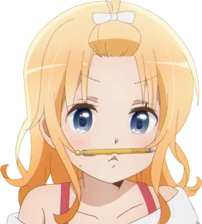 🤔 d7d8a867 Anime Mädchen, süß, blonde Haare, Stift, Cartoon, Charakter, Porträt telegram sticker