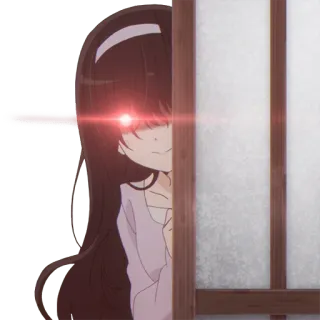😈 f6971c02 Anime, Mädchen, Charakter, Rote Augen, Tür, Spähen, Grinsen telegram sticker