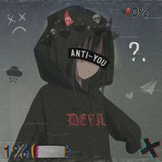 💔 ac56ebe8 ANTI-YOU Anime, Iblis, Tengkorak, Hoodie, Estetis, Gelap, Gotik telegram sticker