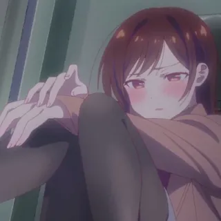 ✨ 34475fde Anime, Cô gái, Buồn, Tóc nâu, Mắt đỏ telegram sticker