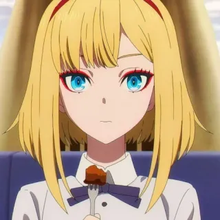 ✨ 9fdb1fdc anime, cô gái, tóc vàng, mắt xanh, ăn, nĩa, dễ thương, nhân vật telegram sticker