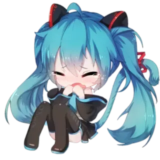 😭 c02bd5da Hatsune Miku 하츠네 미쿠, 보컬로이드, 애니메이션, 만화, 치비, 귀여운, 우는, 슬픈 telegram sticker